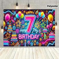 1pcs 7th birthday neon background, backdrop decoration, room, garden, suitable for home decoration 59x51.1inch/150*130cm blue