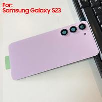 Galinio dangtelio dėklai Baterijos dangtelis Korpusas Samsung Galaxy S23 5G SM-S911B S23+ 5G S23 Plus SM-S916B Galinis stiklinis dėklas For S23 violetinė