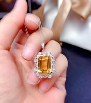 Light Luxury Imitation Natural Citrine Set Ring Pendant 10X12 Large Ring Face Lucky Yellow Diamond Necklace brown