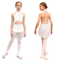Vaikų mergaičių lyriškas šokis, kostiumas Dailiojo čiuožimo baleto gimnastikos triko suknelė be rankovių Kalnų krištolo šokių drabužiai 5-6 Years balta