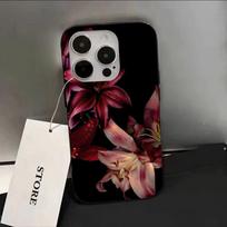 Elegant Red Lily Flower Phone Case for Samsung S25 S24 S23 S22 S21 S20 Note20 FE Ultra Plus 5G Soft Cover S22 Plus 5G black