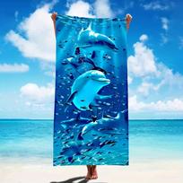 Extra Large Microfiber Beach Towel, Super Absorbent, Quick-Dry, Lightweight, Dolphin & Fish Design,Sun & Wind Protection,Travel W30*H60(CM) blue