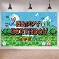 Pixel Happy Birthday Backdrop, Miner Themed Party Decoration for Kids Party Supplies, Backgrounds, Birthday Backdrop, Ba 59×39inch/150*100cm black
