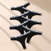 7Pcs Women Cotton Thongs Panties Striped Underwear Sexy Underpants Black Panty Soft G-Strings Plus Size Tanga Female Lingerie M juoda