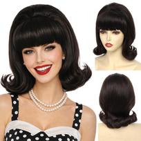HAIRJOY Synthetic Hair Short Bob Wig with Bangs for Women 60s 70s Retro Beehive Bouffant Wigs Vintage Costume Wig for Halloween 14inches