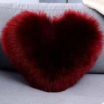 Širdelės formos pliušinė juosmens pagalvė su dirbtinio vilnos įdaru - Pagalvėlė sofos ir biuro atlošui Double-sided Plush 40x50 (no core) vyno raudonos spalvos