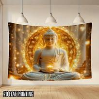 Golden Halo Buddha Tapestry Meditating Buddha Wall Hanging For Living Room Tea Room Meditation Space Decor Spiritual 100X70CM orange