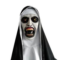 Silent Mouth The Conjuring Nun Mask, Horror Ghost Face Latex Headgear Halloween Cosplay Prop open mouth nun gray