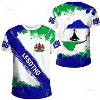 The RepublicOf Lesotho Map Flag 3D Printing T Shirt Lesotho Coat Of Arms Graphic Short Sleevs T Shirts Vintage Mens Clothing Top 6XL blue