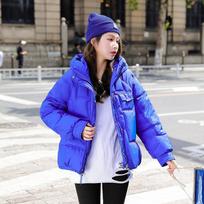 Women Winter Korean Version Hooded Short Loose A-shaped Bread Coat Cotton Coat Female M blue