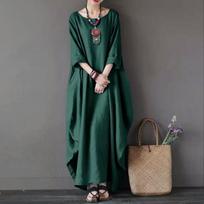 Nauja moteriška lininė medvilninė Kaftan Batwing Laisva Baggy Ilgi Maxi marškinėliai Suknelė Chalatai Top Fashion 3/4 rankovėmis plius dydžio Suknelė su kaklu Ramadan S gray