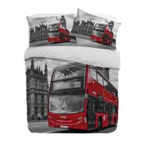 London Street Red Bus Big Ben Duvet Cover With Pillow Case Custom 3pcs Bedding Set Quilt Cover Double Bed Home Textile (135x200cm) gray