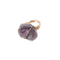 Adjustable Wire-Wrapped Raw Amethyst & White Crystal Open Ring – Handmade Natural Stone Design Irregular Size ametistas