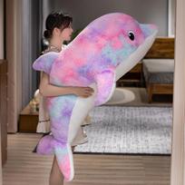50-130cm Kawaii Animacinis Spalvingas Milžiniškas Delfinas Pliušinis Lėlė Pagalvė Vaivorykštinis Jūros Gyvūnas Minkštas Delfino Pliušinis Žaislas Namų Dekoracija about 50cm pink