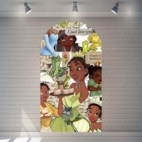 Princesė ir varlė Tiana Arkos Fonas Mergaičių Gimtadienio Šventės Dekoracija Kūdikio Sutiktuvių Dekoravimo Rekvizitas Tampri Medžiaga 1.6x3.9ft(50x120cm) brown