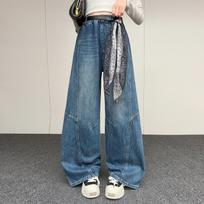Girls' Autumn 2026 Baggy Patchwork Jeans with Silk Scarf 140 cm gray
