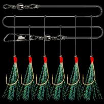 6pcs/set Luya Finished Fishing Hook with Barbs Hand-tied A String of 6 Rainbow Silk Golden Hooks black