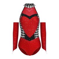 Moterų Klouno Cirko Cosplay Bodis Pirštinės Rinkinys Šaškių Lentelės Kalnų Krištalai Atviras Nugara Kaklą Surišamas Triko S raudona