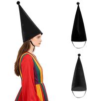 Viduramžiška fantazijos aksominė kūgio formos kepurė suaugusiems Nykštuko Elfo kostiumo kepuraitė Smailus galvos apdangalas Helovino Kalėdų Maskarado vakarėliui One Size juoda