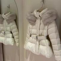 Winter new slim waist and thin thickened down cotton clothes women's big fur collar jacket M gray