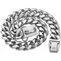 14mm Stainless Steel Cuban Link Dog Collar With Snap Lock - Gold Rose Small To Large Dogs 10-26cm gray