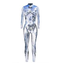 Moteriškas Cosplay Jumpsuit Sexy 3D Print futuristinis kostiumas M gray