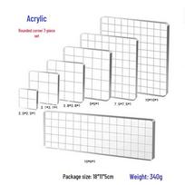 Clear Acrylic Handle Rubber Stamp for Journaling with Square Rounded Corner Lined Plate Square Round Corner Grid 2.5x2.5x1cm white