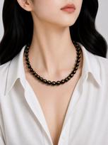 8mm Natural Black Onyx OM Gemstone Round Beads Jewelry Partywear Necklace 17-20  Birthday Gift For Her 8BN-38 black