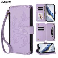 Casing For Xiaomi Poco C71 C85 F7 Ultra M6 M7 15T 17 Max Pro Plus 4G 5G Case Zipper Butterfly Wallet Leather Card Slot Flip Skin Cover Xiaomi Poco M6 Plus šviesiai violetinė spalva
