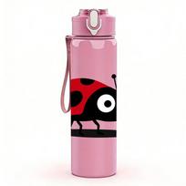 1 vnt. Animacinis raudonas boružėlės 750 ml Spalvotas plastikinis sportinis vandens buteliukas Neišbėgantis dangtelis su atlenkiamu šiaudeliu Sportui, biurui, namams Pack of 1 rožinė