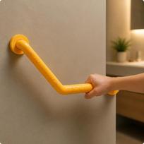 Stainless metalShaped Grab Bar | washroom Handrail with Textured Grip, for Shower 35x35cm geltona