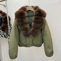 Womens Short Down Coat With Real Fox Fur Collar Lightweight Warm Duck Puffer Jacket Winter 2026 Small augalų žalia
