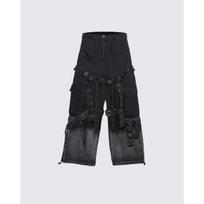 Vintage Streetwear Baggy Jeans Men - Heavy Duty Denim With Metal Accents Relaxed Fit Wrinkle Detail XXXL black