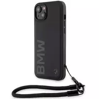 BMW BMHCP15S23RMRLK Signature Leather Wordmark Cord phone case for iPhone 15 | iPhone 14 | iPhone 13 black
