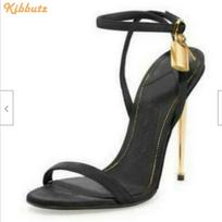 Madingi metalinio kulno užraktu čiurnos dirželio sandalai su apvaliu priekiu slingback vieno dirželio aukštakulniai stiletto kulnas moteriški madingi sandalai spyna 42 black