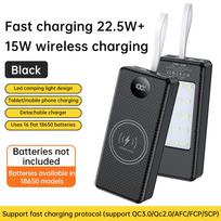 Detachable DIY 16*18650 Shell Mobile Power Bank Kit QC3.0/0C2.0/AFC/FCP/SCP 22.5W+15W Fast Charging With LED Light black