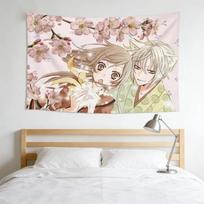 Kamisama Anime Wall Tapestry, Cute Tomoe Nanami Cherry Blossom Print Wall Hanging, Pink Aesthetic Kawaii Manga Tapestry for 100X70CM beige