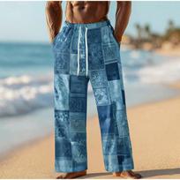 Men's 3D Distressed Pattern Printed Baggy Casual Trousers,  Elastic Drawstring Waist with Pockets, for Spring Summer Home Outdoor Vacation 8XL tamsiai mėlyna spalva