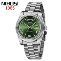 NIBOSI Mens Watches Top Brand Luxury Gold Diamonds Classic Watch Men Auto Week Date Watch Waterproof Stainless Steel Wristwatch gray
