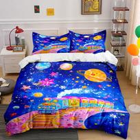 Planets, stars, train motif. Bedding sets Duvet cover sets Duvet covers Pillowcases(1 * Duvet Cover 2 * Pillowcases, without duvet insert) 135x200cm blue