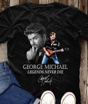 George Michael pasirašytas   Juodi medvilniniai marškinėliai Visi dydžiai - Nemokamas pristatymas Unisex marškinėliai Medvilniniai, Oversize, Didelis dydis L black