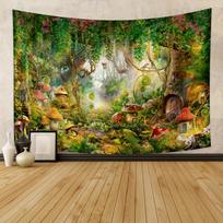 Miško pasaka fantastika magiškas grybų sodas gražus berniukas ir mergaitė miegamojo svetainės bendrabučio vakarėlio dekoravimo gobelenas 130X150CM brown