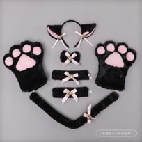 Fluffy Cat Ears Headband With Paw Gloves Tail Set Costume Party Cosplay Animal Themed Event Black 7pc Cat Costume Set gray
