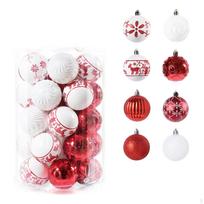 34 Pieces Christmas Ball Ornaments Set Baubles Bulk Pendants 6cm Decorative for Festival Red Gold white