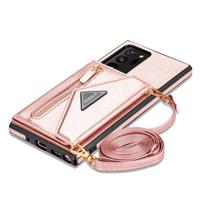 Piniginė su užtrauktuku Samsung Galaxy S23 S22 S21 FE Note 20 Ultra S25 S24 Plus A52 A52s A53 dėklas kortelių laikiklis dirželis crossbody odinis For Galaxy S22 5g