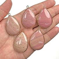 Pink Natural Rhodochrosite Pendant, Raw Gem Stone Accessories, Water Drop Pendants for Jewelry Making, Wholesale, 26x35mm 2PCS brown