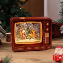 Kalėdinės dekoracijos TV muzikinės dėžutės papuošalai su krentančiu sniegu, šviečiantys vandeniu užpildyti papuošalai, Kalėdinės dovanos brown