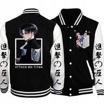 Attack on Titan beisbolo striukė su Levi nugaros spaudiniu, balta manevrų įranga ir rožinės vyšnių žiedų krūtinės dizainu, japoniška XL gray