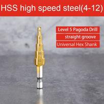 HSS padengtas titanu pakopinis grąžtas - šešiakampis kotas, auksinės spalvos metalinė konstrukcija, antikorozinė danga medžio ir metalo gręžimui, tikslus skylės pjovimo įrankis 4-12mm