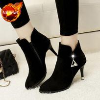 Pointed Toe Autumn Winter Female Short Shoes Black Heeled Women's Ankle Boots High Quality Boot New in Chic and Elegant Booties 40 white